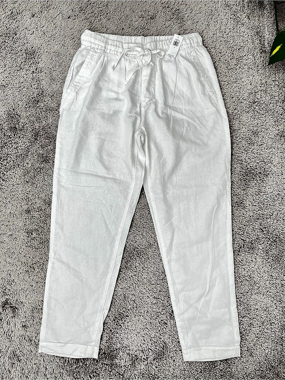 Old Navy Mid-Rise Linen-Blend Pull-On Pants White Small